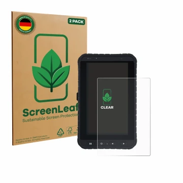 Face avant d’un emballage produit avec le logo de la marque ScreenLeaf. À côté, l’appareil Winmate M700DQ8 est représenté avec