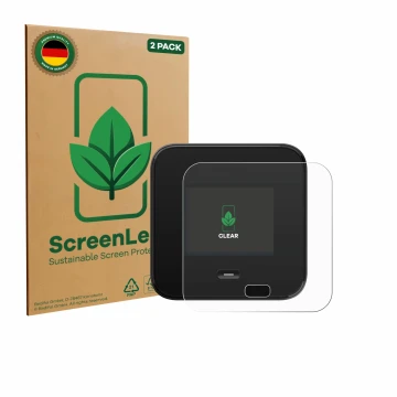 Face avant d’un emballage produit avec le logo de la marque ScreenLeaf. À côté, l’appareil Netgear Nighthawk M7 Pro est représ