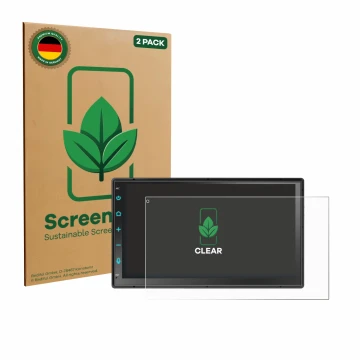 Face avant d’un emballage produit avec le logo de la marque ScreenLeaf. À côté, l’appareil Atoto F7 WE F7G2B7WE 7