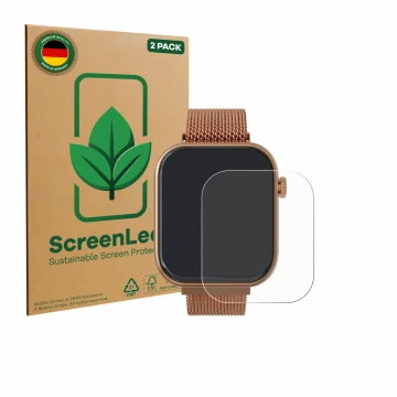 Face avant d’un emballage produit avec le logo de la marque ScreenLeaf. À côté, l’appareil Techmade M-GLAM011 1.75