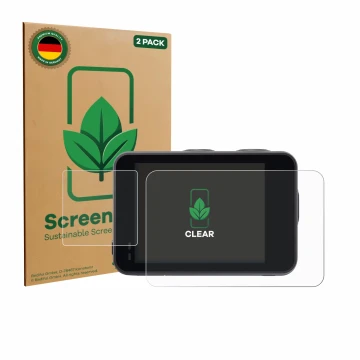 Face avant d’un emballage produit avec le logo de la marque ScreenLeaf. À côté, l’appareil Akaso Brave 7 est représenté avec l