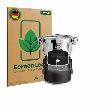 Face avant d’un emballage produit avec le logo de la marque ScreenLeaf. À côté, l’appareil Moulinex i-Companion Touch Pro est 