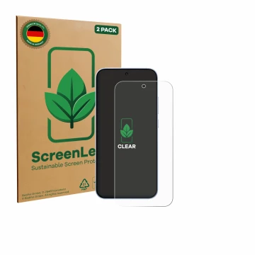Face avant d’un emballage produit avec le logo de la marque ScreenLeaf. À côté, l’appareil Oppo Reno 15 est représenté avec la