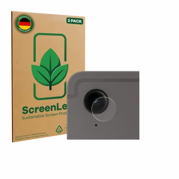 Face avant d’un emballage produit avec le logo de la marque ScreenLeaf. À côté, l’appareil Samsung Galaxy Tab S9 FE (Caméra UN
