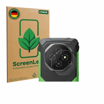 Face avant d’un emballage produit avec le logo de la marque ScreenLeaf. À côté, l’appareil Blackview Fort 1 (Caméra UNIQUEMENT
