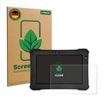 Face avant d’un emballage produit avec le logo de la marque ScreenLeaf. À côté, l’appareil Zebra XSlate L10ax est représenté a