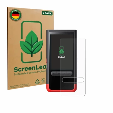 Face avant d’un emballage produit avec le logo de la marque ScreenLeaf. À côté, l’appareil ThermoMaven P2 est représenté avec 