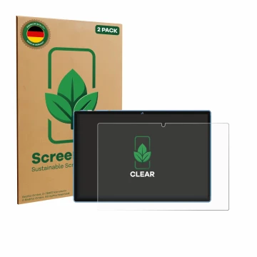 Face avant d’un emballage produit avec le logo de la marque ScreenLeaf. À côté, l’appareil Biegedy B25 10.1