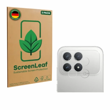 Face avant d’un emballage produit avec le logo de la marque ScreenLeaf. À côté, l’appareil Xiaomi Poco F8 Pro 5G (Caméra UNIQU