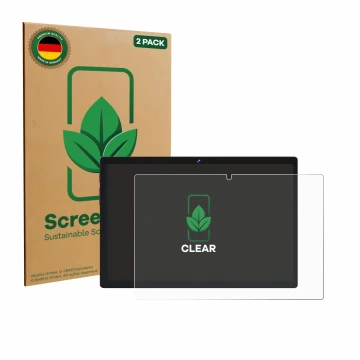 Face avant d’un emballage produit avec le logo de la marque ScreenLeaf. À côté, l’appareil Biegedy B29 10.1