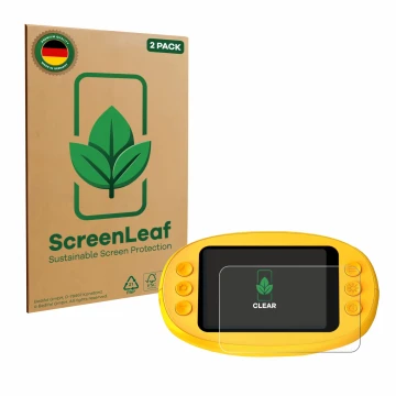 Face avant d’un emballage produit avec le logo de la marque ScreenLeaf. À côté, l’appareil Ashfly inskam 382 est représenté av