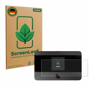 Face avant d’un emballage produit avec le logo de la marque ScreenLeaf. À côté, l’appareil TP-Link M7350 est représenté avec l
