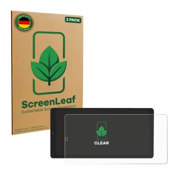Face avant d’un emballage produit avec le logo de la marque ScreenLeaf. À côté, l’appareil Shelly Wall Display X2 est représen