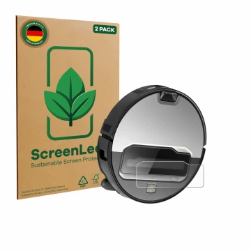 Face avant d’un emballage produit avec le logo de la marque ScreenLeaf. À côté, l’appareil Roborock Saros Z70 est représenté a