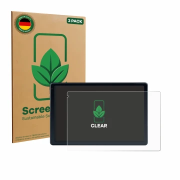 Face avant d’un emballage produit avec le logo de la marque ScreenLeaf. À côté, l’appareil MUISOO MUIC10702 10.1