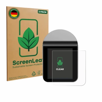 Face avant d’un emballage produit avec le logo de la marque ScreenLeaf. À côté, l’appareil KitchenBoss G330 est représenté ave