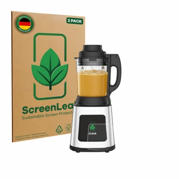 Face avant d’un emballage produit avec le logo de la marque ScreenLeaf. À côté, l’appareil Moulinex LM83SD10 est représenté av