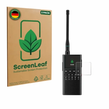 Face avant d’un emballage produit avec le logo de la marque ScreenLeaf. À côté, l’appareil Choyong WT2 est représenté avec la 