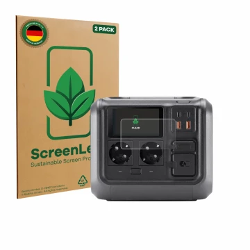 Face avant d’un emballage produit avec le logo de la marque ScreenLeaf. À côté, l’appareil DJI Power 500 est représenté avec l