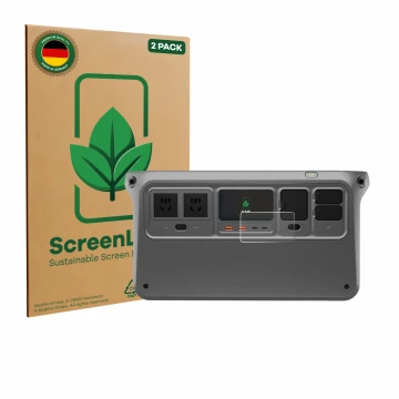 Face avant d’un emballage produit avec le logo de la marque ScreenLeaf. À côté, l’appareil DJI Power 1000 V2 est représenté av