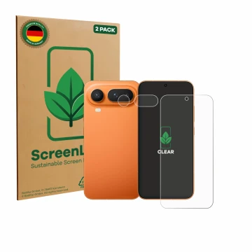 Face avant d’un emballage produit avec le logo de la marque ScreenLeaf. À côté, l’appareil Honor Magic 8 Pro Lite (Avant+Camér