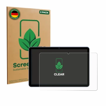 Face avant d’un emballage produit avec le logo de la marque ScreenLeaf. À côté, l’appareil WOREGOO M283-EEA 10.1