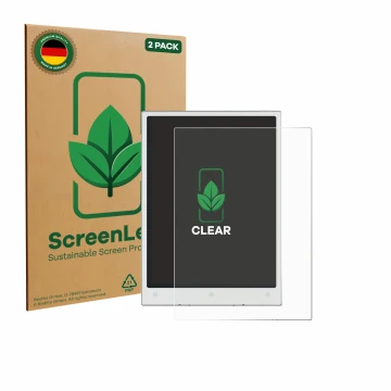 Face avant d’un emballage produit avec le logo de la marque ScreenLeaf. À côté, l’appareil Viwoods AiPaper Mini est représenté