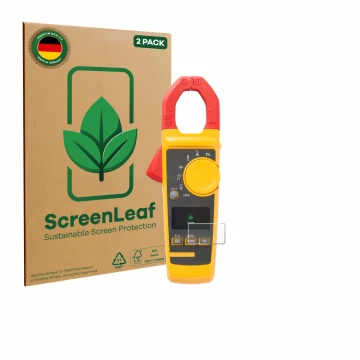 Face avant d’un emballage produit avec le logo de la marque ScreenLeaf. À côté, l’appareil Fluke 325 est représenté avec la pr