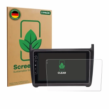 Face avant d’un emballage produit avec le logo de la marque ScreenLeaf. À côté, l’appareil Dynavin D9-69H Premium Flex 9