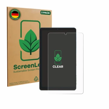 Face avant d’un emballage produit avec le logo de la marque ScreenLeaf. À côté, l’appareil Chuwi AuPad Mini est représenté ave
