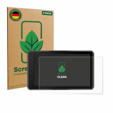 Face avant d’un emballage produit avec le logo de la marque ScreenLeaf. À côté, l’appareil Garmin zumo XT3 4.7