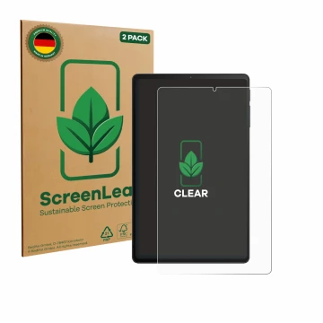 Face avant d’un emballage produit avec le logo de la marque ScreenLeaf. À côté, l’appareil Xiaomi Black Shark Gaming Tablet es