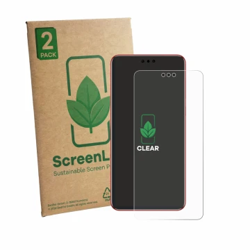 Face avant d’un emballage produit avec le logo de la marque ScreenLeaf. À côté, l’appareil Huawei Mate 60 RS Ultimate est repr