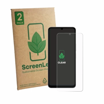 Face avant d’un emballage produit avec le logo de la marque ScreenLeaf. À côté, l’appareil Vivo Y11 2026 est représenté avec l