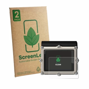Face avant d’un emballage produit avec le logo de la marque ScreenLeaf. À côté, l’appareil Shearwater Petrel 3 dive computer e