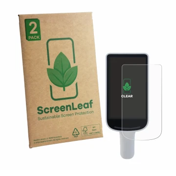 Face avant d’un emballage produit avec le logo de la marque ScreenLeaf. À côté, l’appareil Datalogic Joya Smart & Smart+ est r