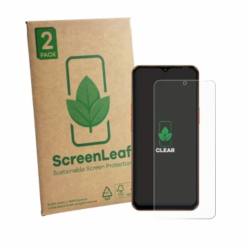 Face avant d’un emballage produit avec le logo de la marque ScreenLeaf. À côté, l’appareil Oscal Flat 3C est représenté avec l