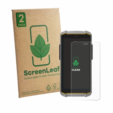 Face avant d’un emballage produit avec le logo de la marque ScreenLeaf. À côté, l’appareil i.safe MOBILE IS540.M1 est représen