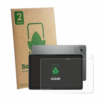 Face avant d’un emballage produit avec le logo de la marque ScreenLeaf. À côté, l’appareil Lenovo Idea Tab 11