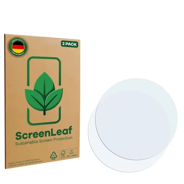 Face avant d’un emballage produit avec le logo de la marque ScreenLeaf. À côté se trouve la protection d’écran correspondante.