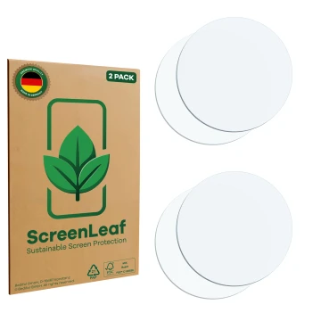 Face avant d’un emballage produit avec le logo de la marque ScreenLeaf. À côté se trouve la protection d’écran correspondante.