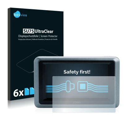 Face avant d’un emballage produit avec le logo de la marque Savvies. À côté, l’appareil Garmin zumo 660 est représenté avec la