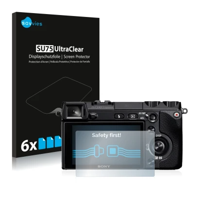 Face avant d’un emballage produit avec le logo de la marque Savvies. À côté, l’appareil Sony Alpha NEX-7 est représenté avec l