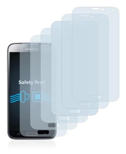 Image de l'appareil Samsung Galaxy S5 avec une grande variété de protections d'écran.
