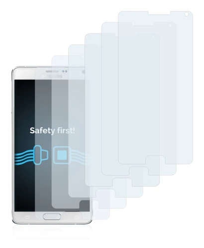 Image de l'appareil Samsung Galaxy Note 4 avec une grande variété de protections d'écran.