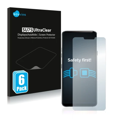 Face avant d’un emballage produit avec le logo de la marque Savvies. À côté, l’appareil LG G7 ThinQ est représenté avec la pro