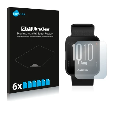 Face avant d’un emballage produit avec le logo de la marque Savvies. À côté, l’appareil Garmin Approach S10 est représenté ave