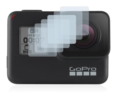 Image de l'appareil GoPro Hero 7 Black (Affichage avant) avec une grande variété de protections d'écran.
