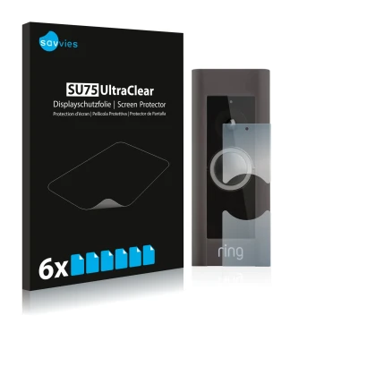 Face avant d’un emballage produit avec le logo de la marque Savvies. À côté, l’appareil Ring Video Doorbell Pro est représenté