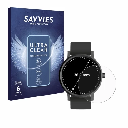 Face avant d’un emballage produit avec le logo de la marque Savvies. À côté, l’appareil Circulaire Displays (ø: 36 mm) est rep